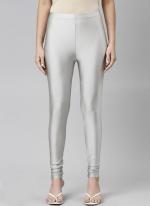 Shimmer Nylon Grey Party Wear Plain Leggings